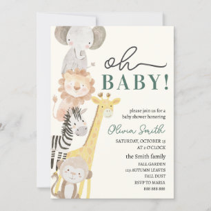 Invitation Baby shower Safari Animaux neutres selon le genre