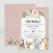 Invitation Baby shower Safari Arch Floral Rose (Devant / Derrière)