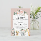 Invitation Baby shower Safari Arch Floral Rose (Debout devant)