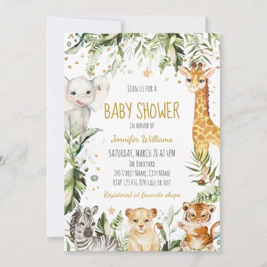 Invitation Baby shower Safari Baby Animals (Devant)