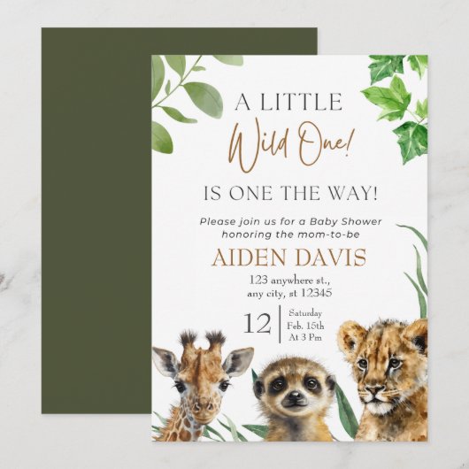 Invitation Baby shower Safari Baby Animals (Devant / Derrière)