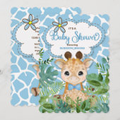 Invitation Baby shower Safari bleu Giraffe (Devant / Derrière)