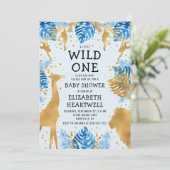 Invitation Baby shower Safari Blue Gold (Debout devant)