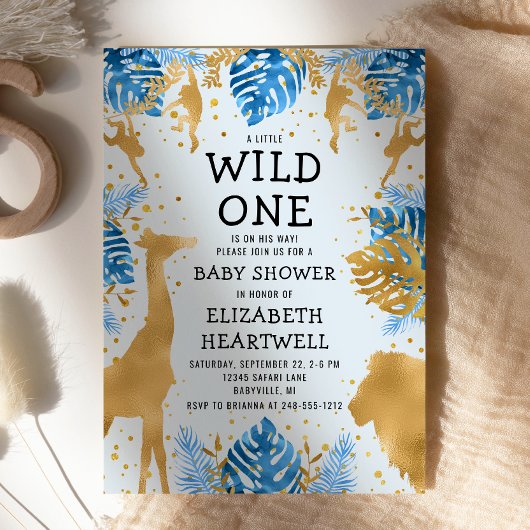 Invitation Baby shower Safari Blue Gold