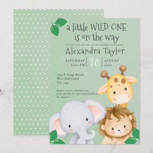 Invitation Baby shower Safari Cute Personnalisé (Devant / Derrière)