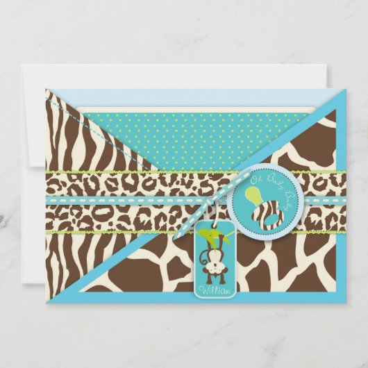Invitation Baby shower Safari de Boy Monkey Jungle (Devant)