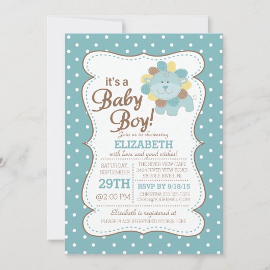 Invitation Baby shower Safari de la Jungle de Lion Cute Invit (Devant)