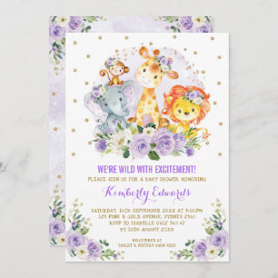 Invitation Baby shower Safari de la Jungle de Purple Gold Gir