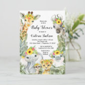 Invitation Baby shower Safari de tournesol fille (Debout devant)