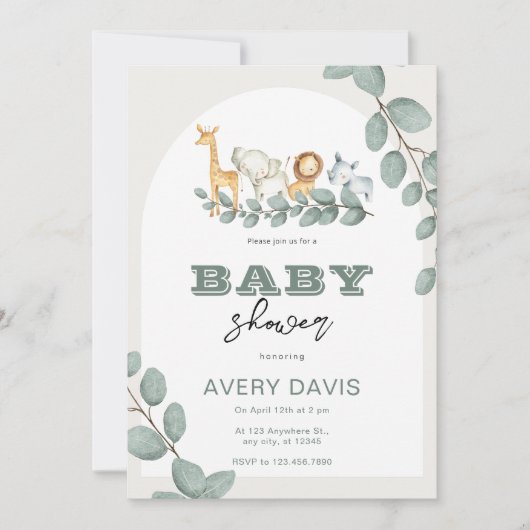 Invitation Baby shower Safari de verdure personnalisé (Devant)