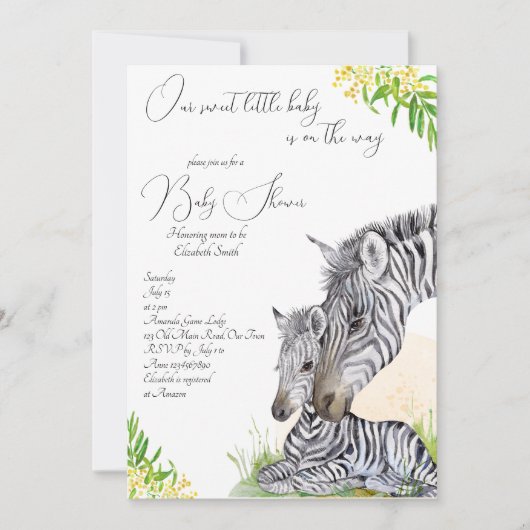 Invitation Baby shower safari en Afrique avec maman Zebra et (Devant)