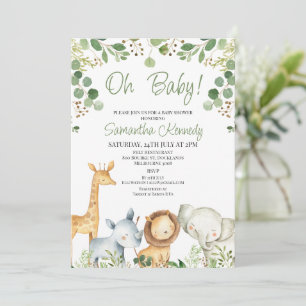 Invitation Baby shower Safari Eucalyptus Cute Neutre Genre