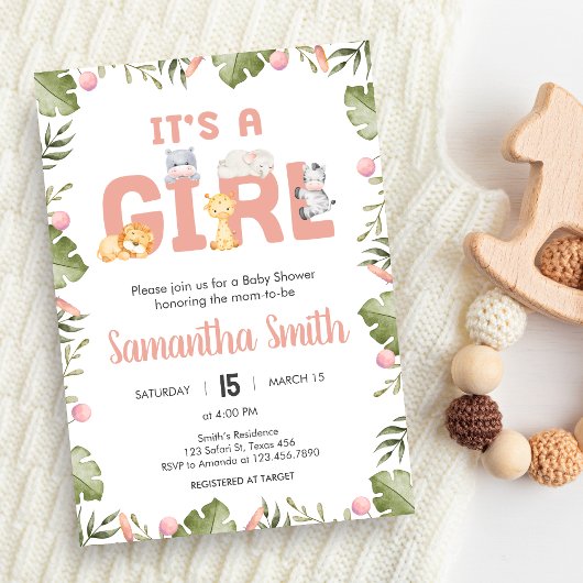 Invitation Baby Shower Safari Fille 