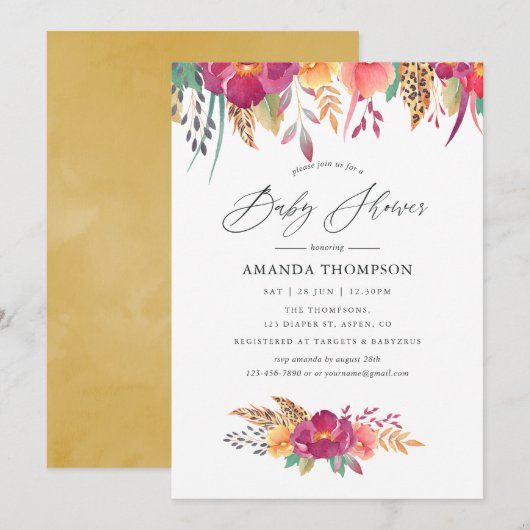 Invitation Baby shower Safari Floral Aquarelle (Devant / Derrière)