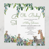 Invitation Baby shower Safari Floral Bleu (Devant / Derrière)
