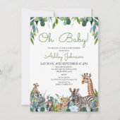 Invitation Baby shower Safari Floral Bleu (Devant)