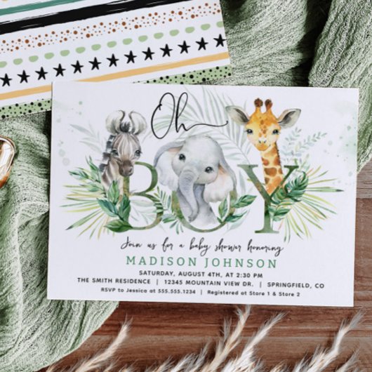 Invitation Baby shower Safari garçon