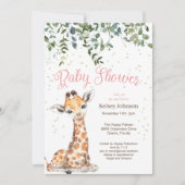 Invitation Baby shower Safari Giraffe Rose (Devant)