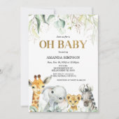 Invitation Baby shower Safari Gold Green Foliage (Devant)
