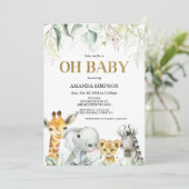 Invitation Baby shower Safari Gold Green Foliage (Debout devant)