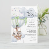 Invitation Baby shower Safari Hot Air Balloon (Debout devant)