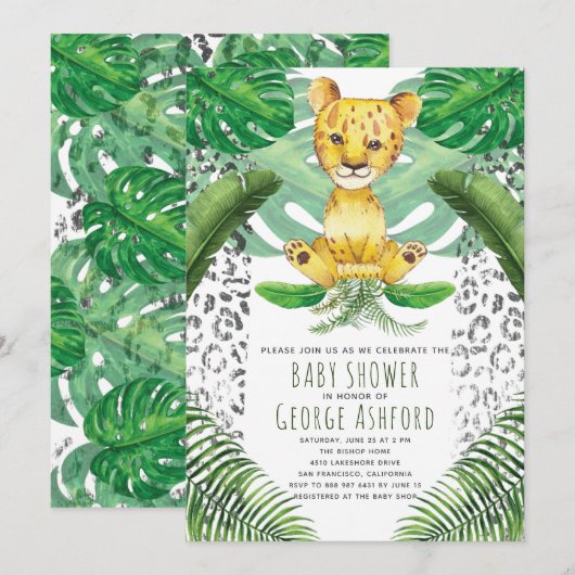Invitation Baby shower Safari Illustration Lion (Devant / Derrière)