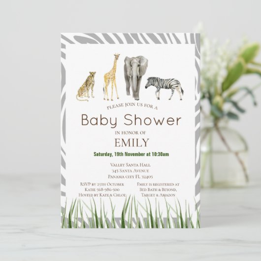 Invitation Baby shower Safari, invitation d'annive (Debout devant)