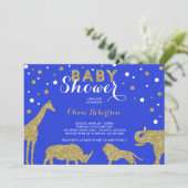 Invitation Baby shower Safari Invitation, Faux Gold, Bleu (Debout devant)