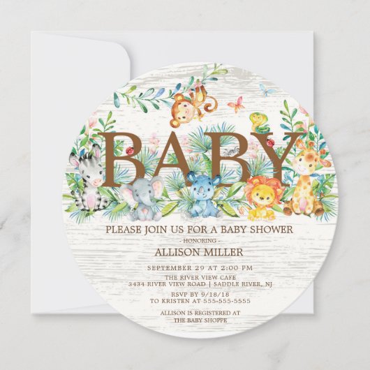 Invitation Baby shower Safari Jungle Cute (Devant)