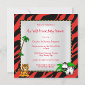 Invitation Baby shower Safari Jungle sauvage Prince Rouge Bru (Dos)