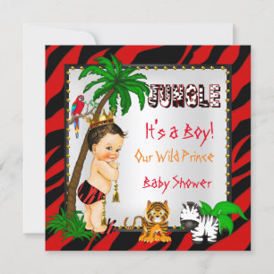 Invitation Baby shower Safari Jungle sauvage Prince Rouge Bru