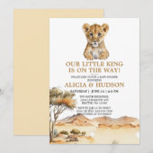Invitation Baby shower Safari Little King Lion Cub (Devant / Derrière)