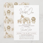 Invitation Baby shower Safari moderne beige Wild One (Devant / Derrière)