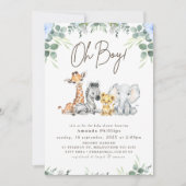 Invitation Baby shower Safari moderne Blue Eucalyptus Foliage (Devant)