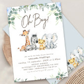 Invitation Baby shower Safari moderne Blue Eucalyptus Foliage