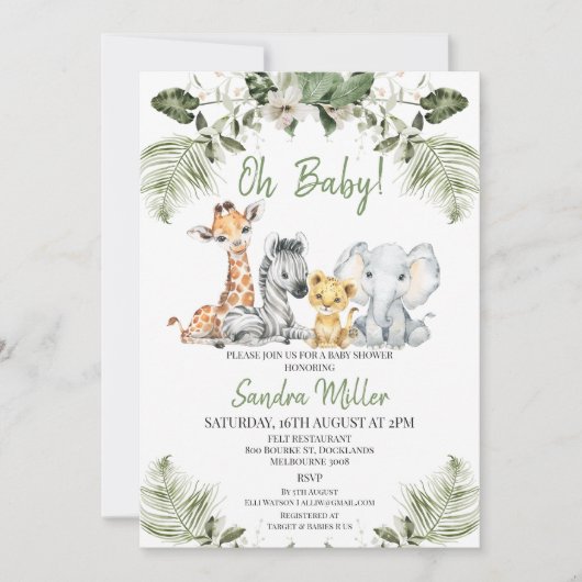 Invitation Baby shower Safari neutre genre (Devant)
