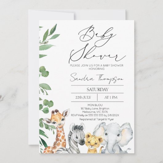 Invitation Baby shower Safari Neutre Genre Moderne (Devant)