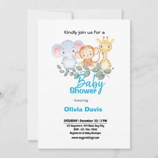 Invitation Baby shower Safari personnalisée (Devant)