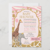 Invitation Baby shower Safari (Rose fille) (Devant)