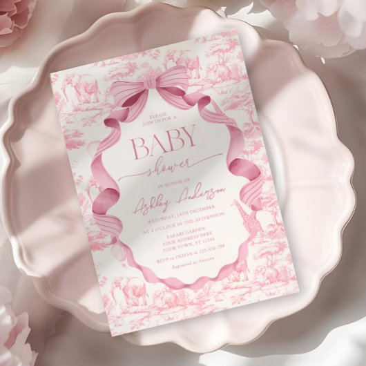 Invitation Baby shower Safari Toile Rose