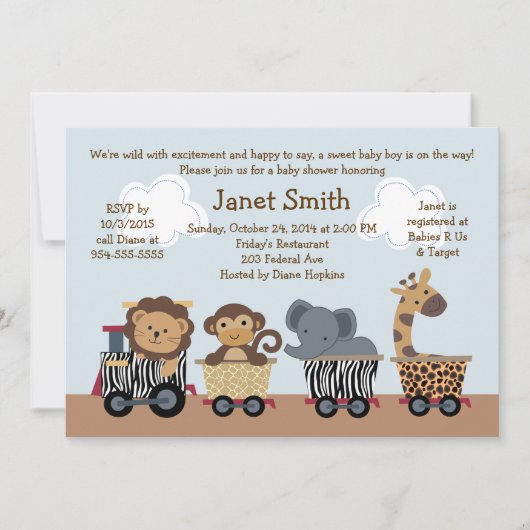Invitation Baby shower Safari/Train Animalier (Devant)