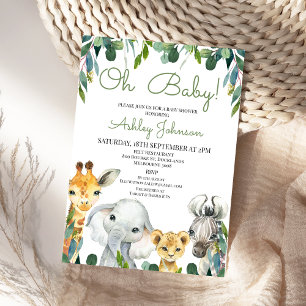 Invitation Baby shower Safari vert genre neutre