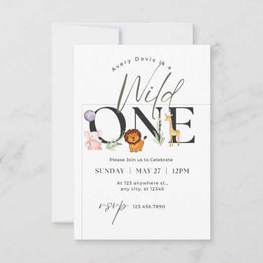 Invitation baby shower safari wild one (Devant)