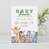 Invitation Baby shower Safari Woodland Cute (Debout devant)
