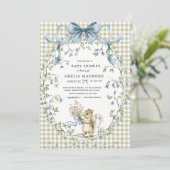 Invitation Baby Shower Sage Gingham Forêt Écureuil (Debout devant)