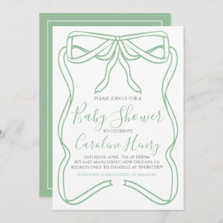Invitation Baby shower Sage Green Coquette Bow FAIRE N'IMPORT