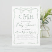 Invitation Baby shower Sage Green Coquette Bow FAIRE N'IMPORT (Debout devant)