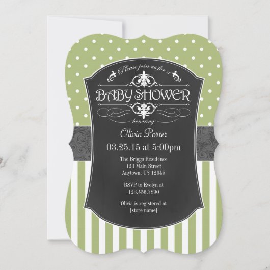 Invitation Baby shower Sage Green Gris Chalkboard (Devant)