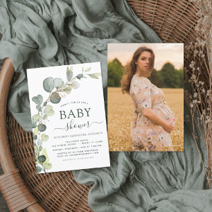 Invitation Baby shower Sage Green Photo Verdure Eucalyptus