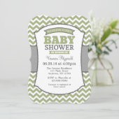 Invitation Baby shower Sage Olive Grey Chevron (Debout devant)